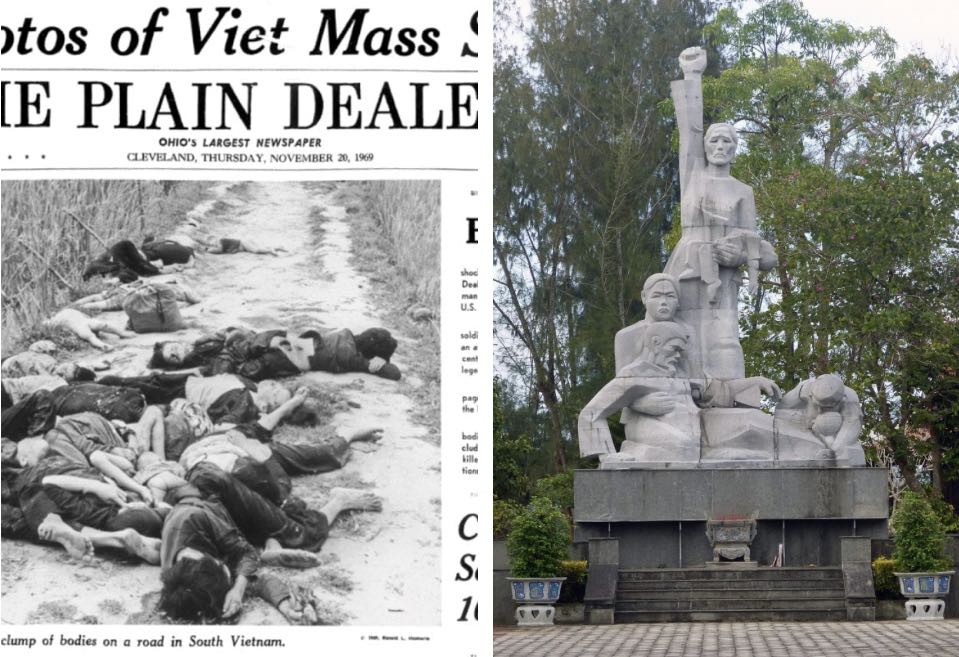 L: The Cleveland Plain Dealer newspaper broke the story of My Lai in November 1969; R: Memorial to the victims of the My Lai massacre (photo courtesy of Donna Musil)